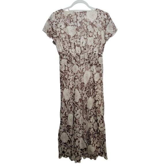 B. Smart V-Neck Brown Cream Floral Dress Size 6 - Picture 2 of 11